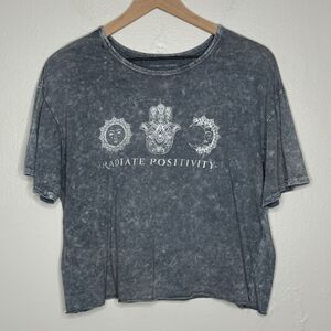 Caution To The Wind Womens Crop‎ Top Shirt Medium Blue Radiate Positivity Yoga